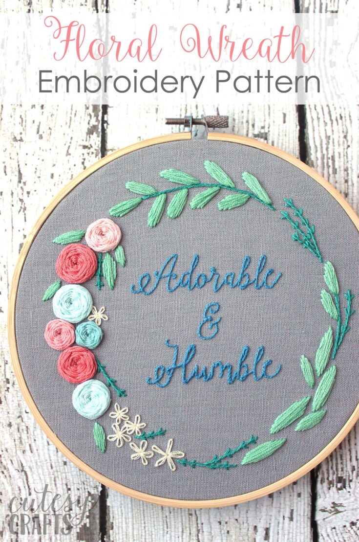 Adorable and Humble; Free Floral Wreath Hand Embroidery Pattern