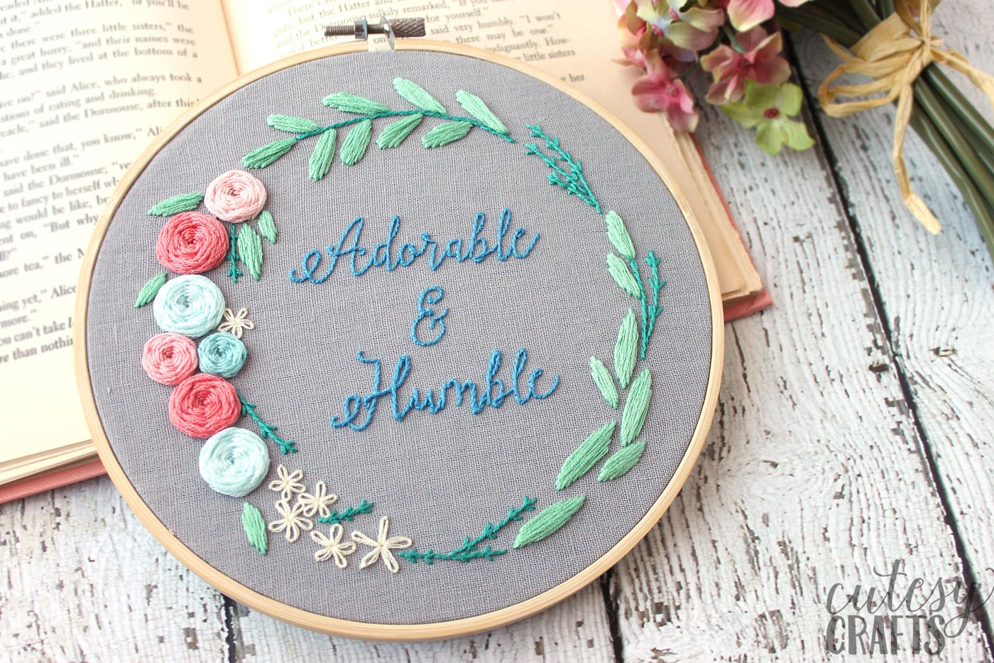 Floral wreath hand embroidery