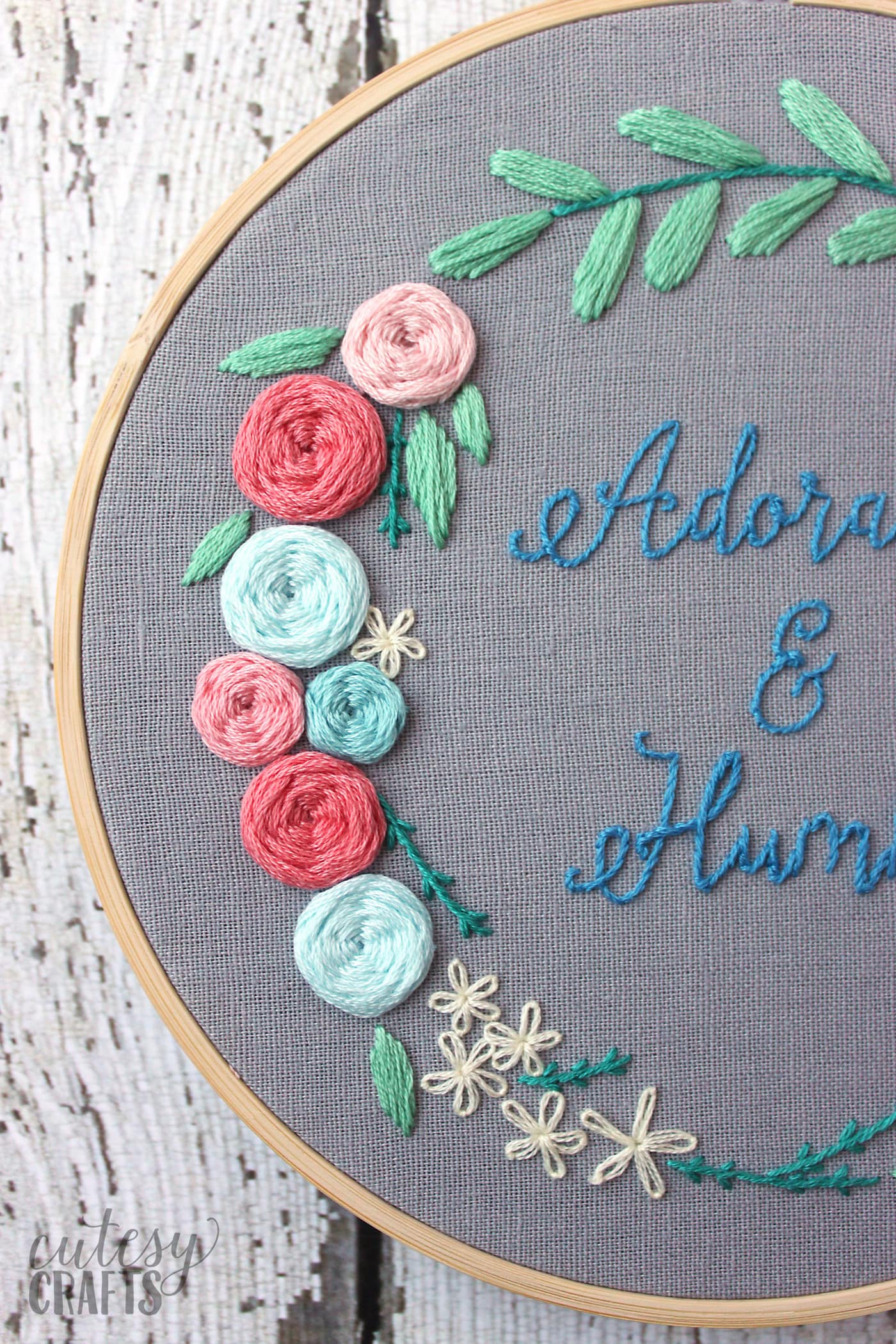 Floral wreath hand embroidery