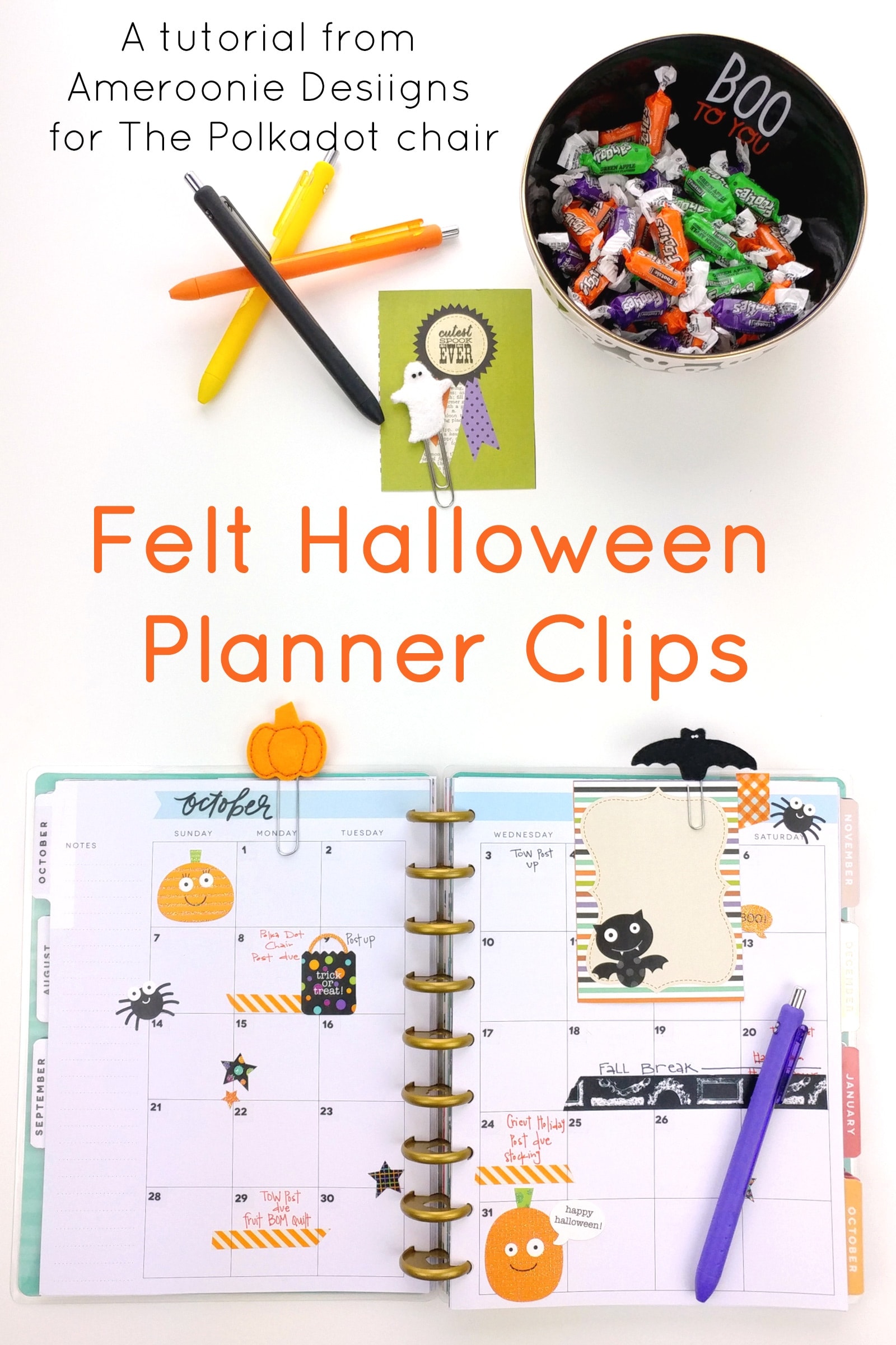 Felt Halloween Planner Clips Tutorial