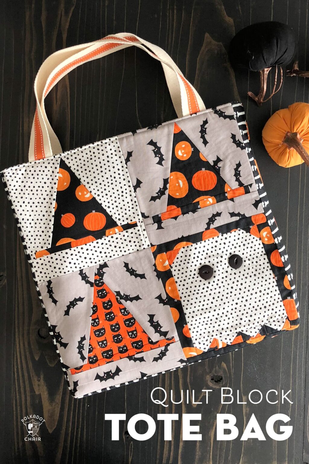 Backpack Pattern Quilt Block Quilt Block Tote Bag Tutorial - Halloween Version! - The Polka Dot Chair