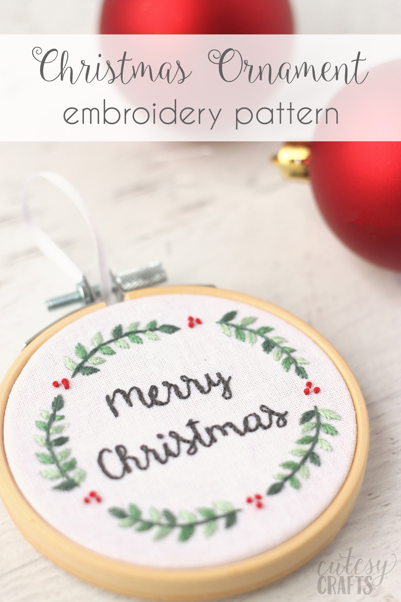 Merry Christmas Embroidery Hoop Ornament Pattern