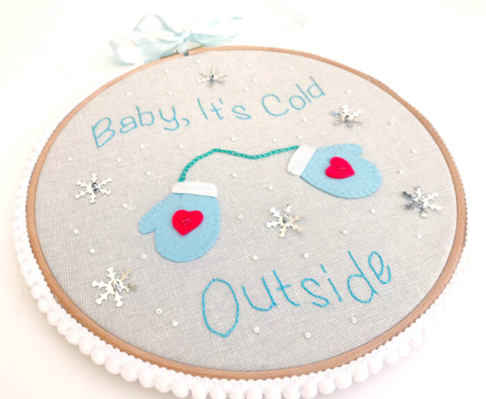 Winter Hand Embroidery Pattern on White Table