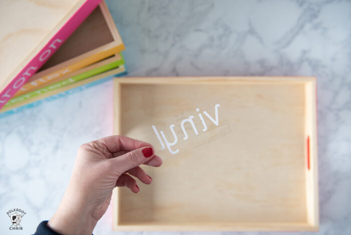 colorful wood vinyl storage trays for cricut vinyl