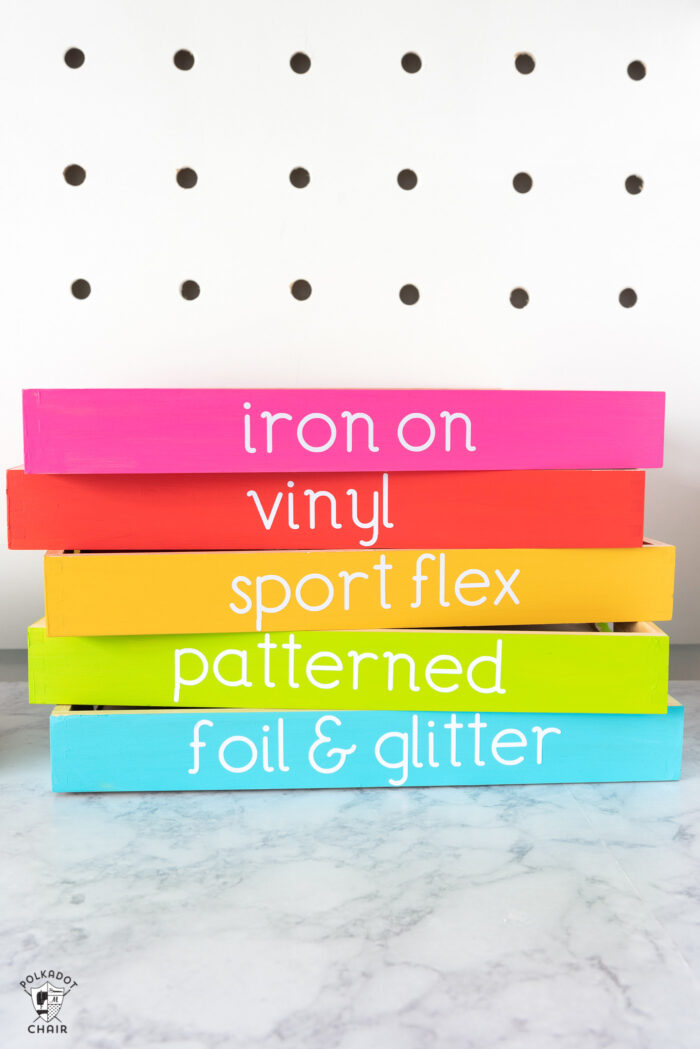 colorful wood vinyl storage trays for cricut vinyl