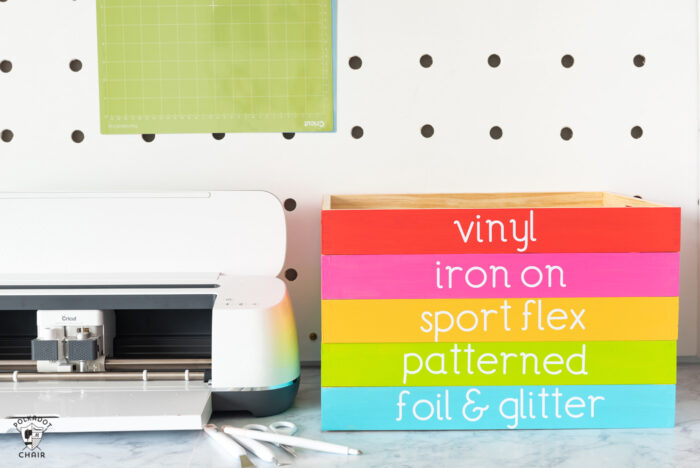 colorful wood vinyl storage trays for cricut vinyl