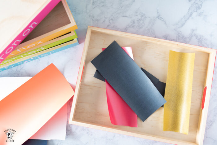 colorful wood vinyl storage trays for cricut vinyl