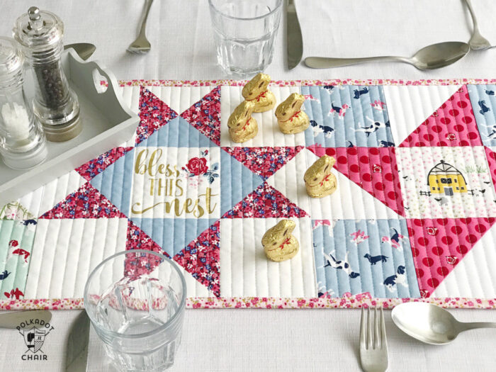 Quilted Table runner on table with dishes