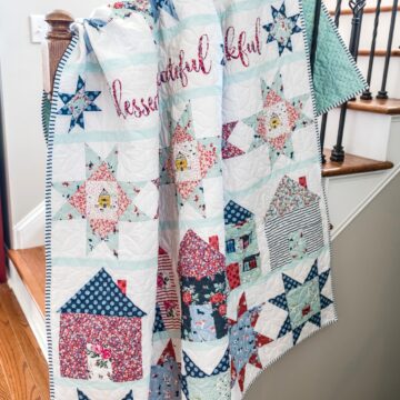 let's stay home quilt pattern on stairs