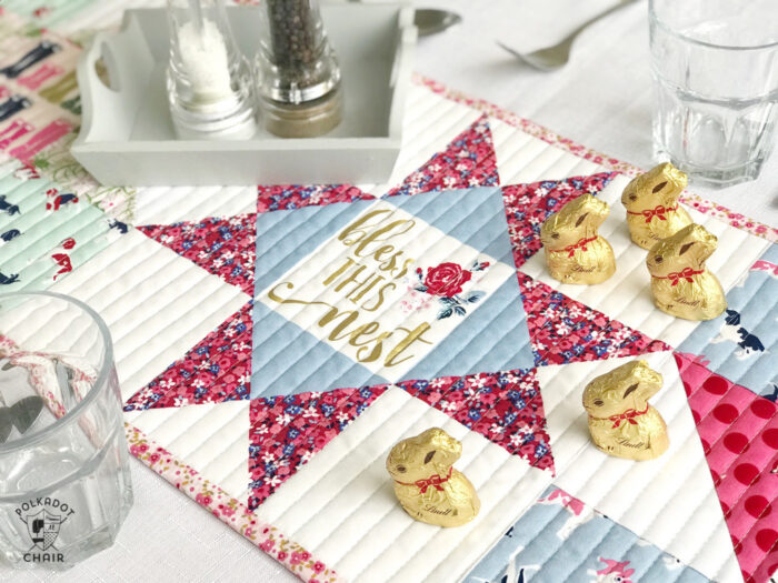 Quilted Table runner on table with dishes