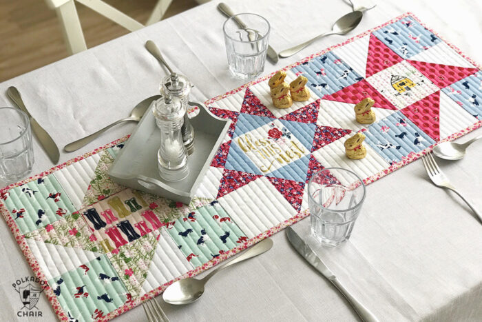 Quilted Table runner on table with dishes
