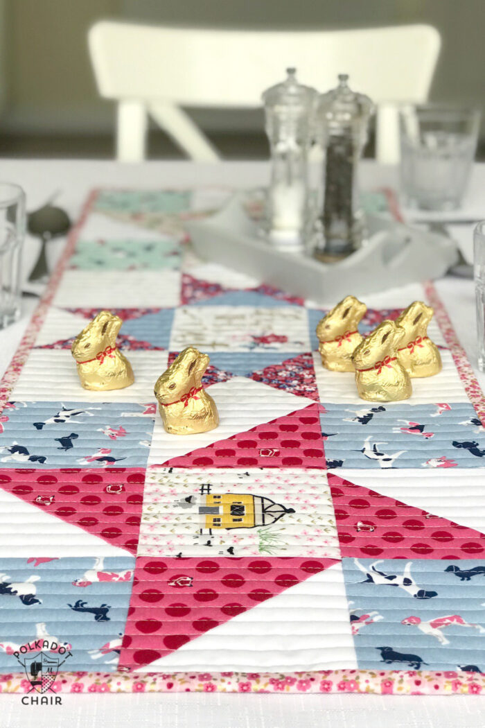 Quilted Table runner on table with dishes