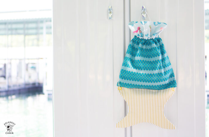 Mermaid backpack on white locker