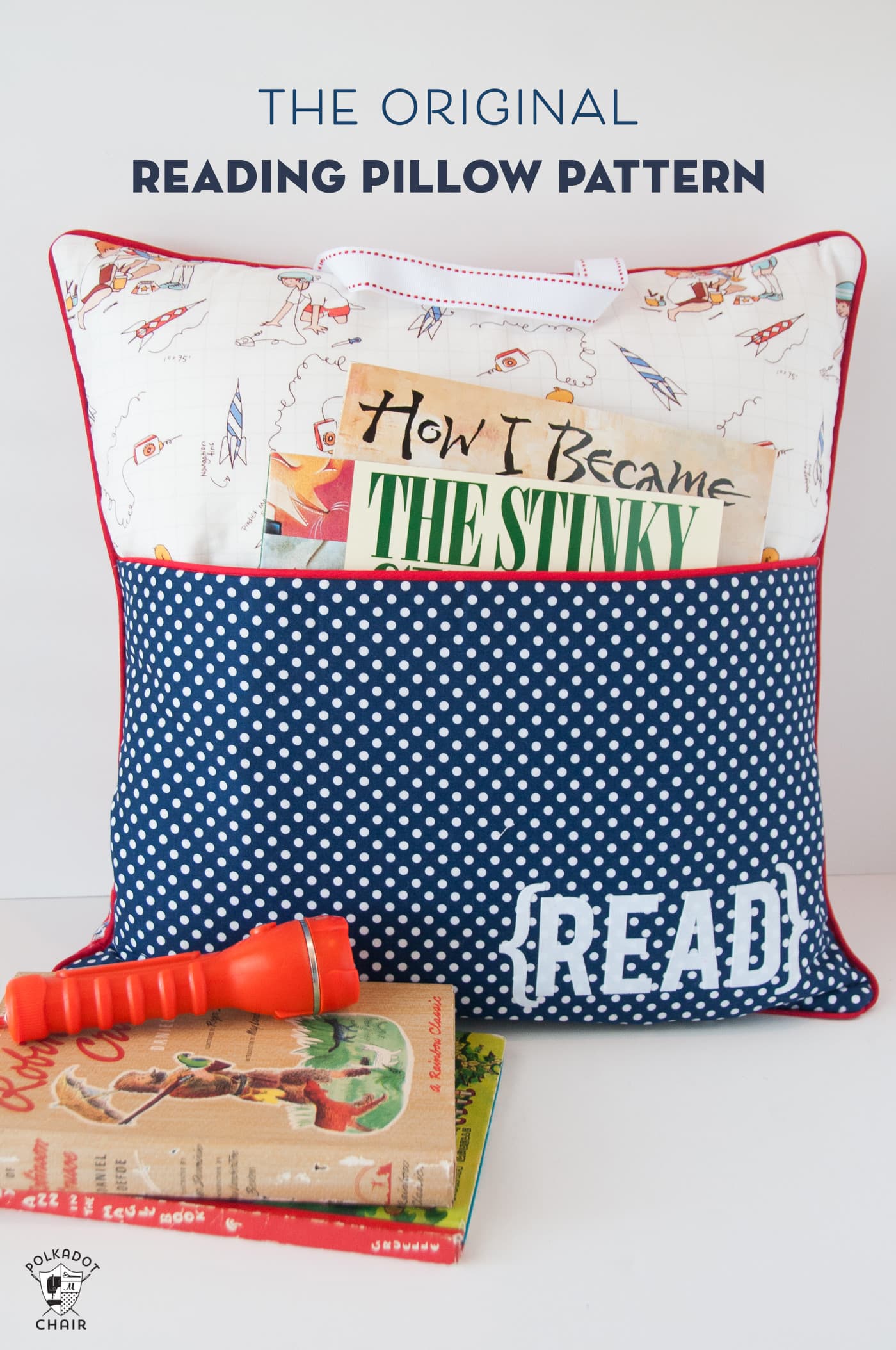 reading pillow on white table with books
