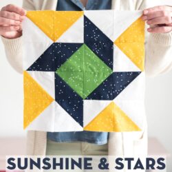 Sunshine and Stars Quilt block being held up