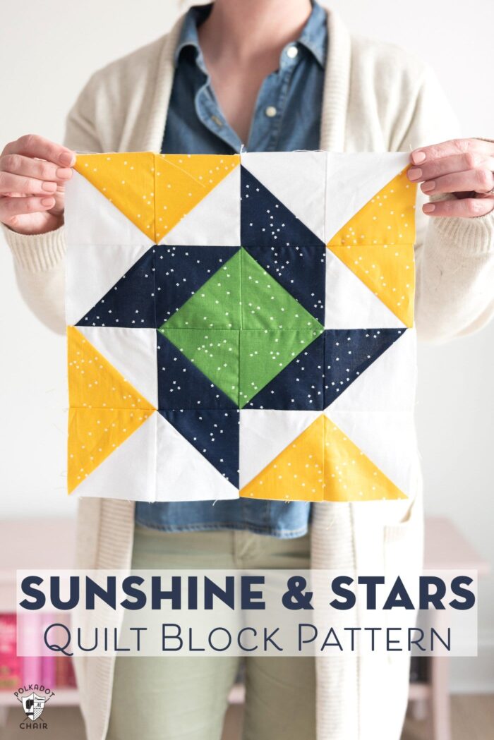 Sunshine and Stars Quilt block being held up