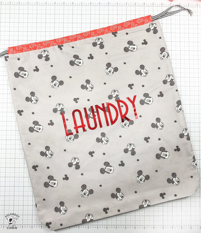 fat quarter laundry bag on white cutting mat