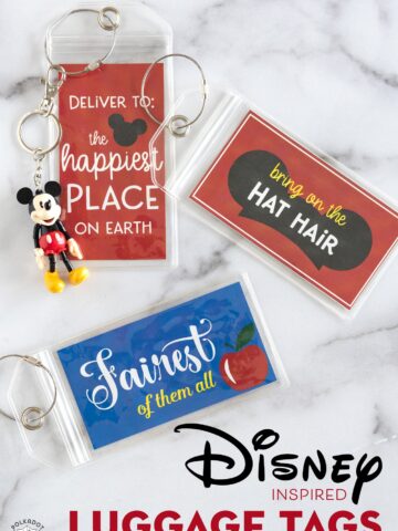 Printable Disney Luggage Tags on white counter top