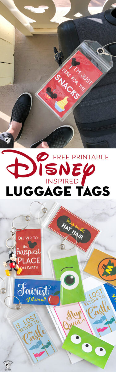 Printable Disney Luggage Tags on white counter top