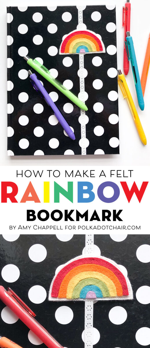 Rainbow Felt bookmark on polka dot journal