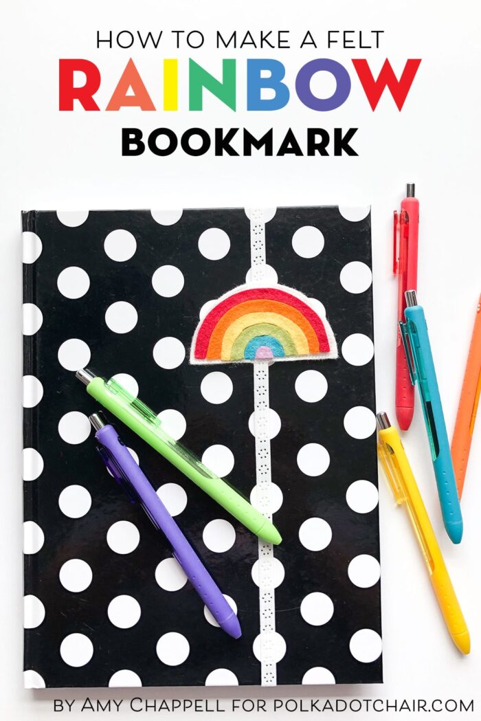 Rainbow Felt bookmark on polka dot journal