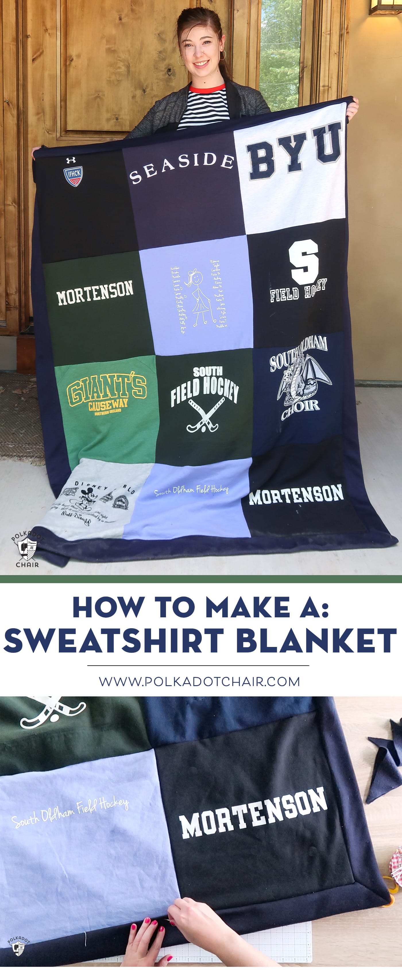 SelfBinding Sweatshirt Blanket Tutorial; Polka Dot Chair