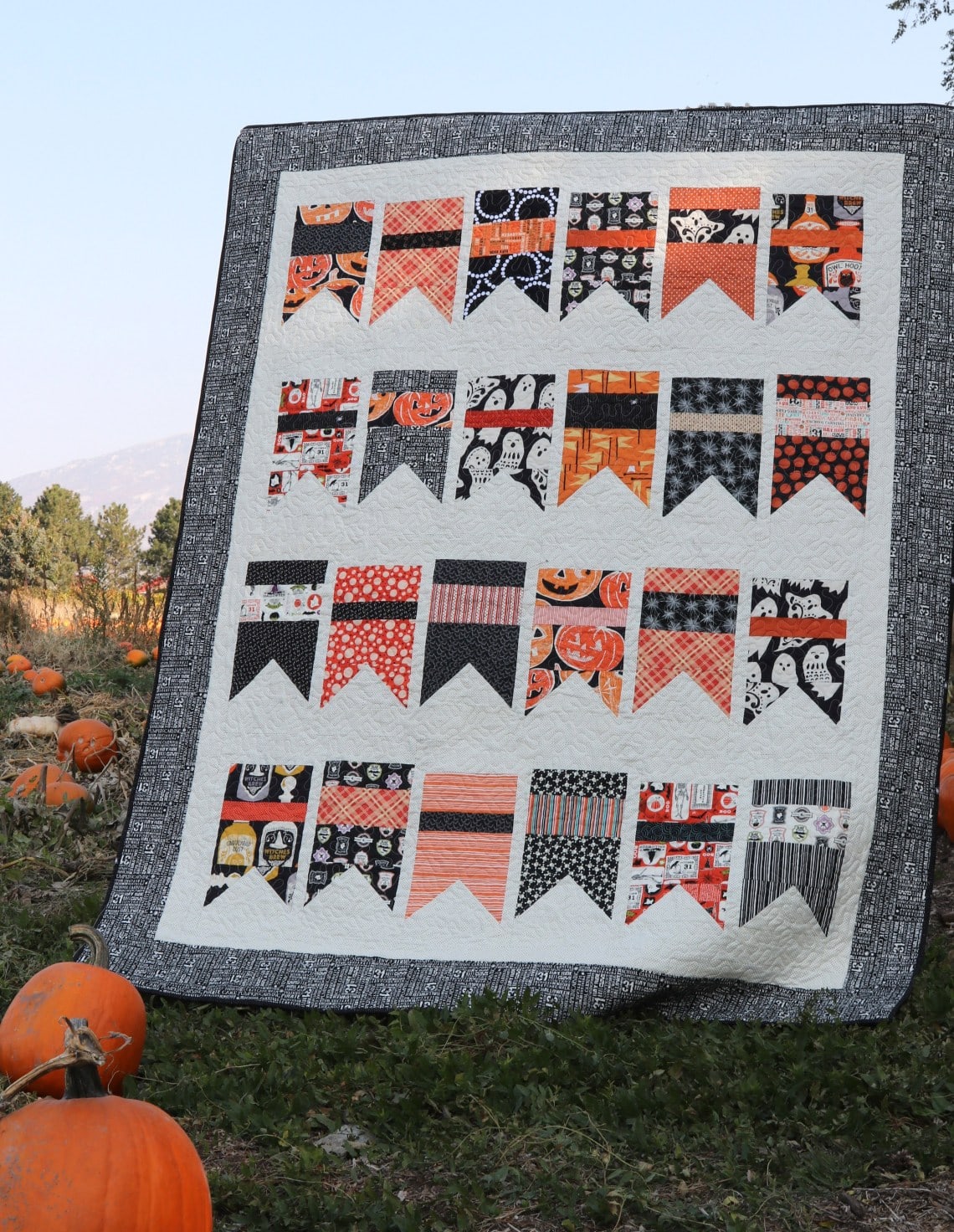 halloween quilt bunting outside