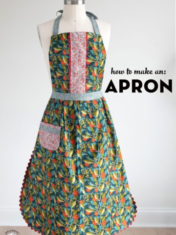 Free apron sewing pattern on mannequin