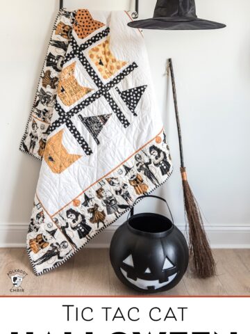 halloween quilt on ladder with witch hat