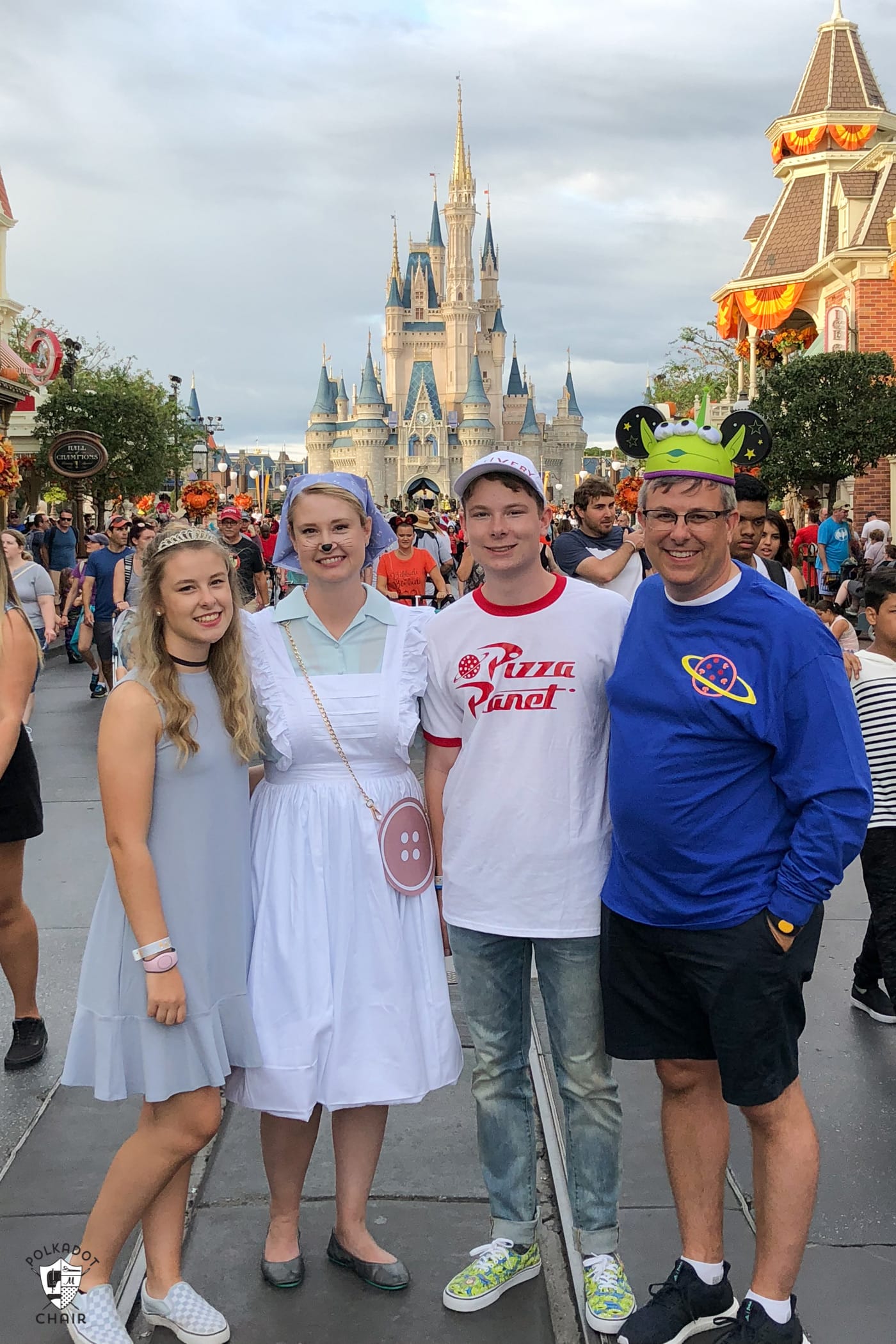 Family dressed up for Halloween Party at Disney World