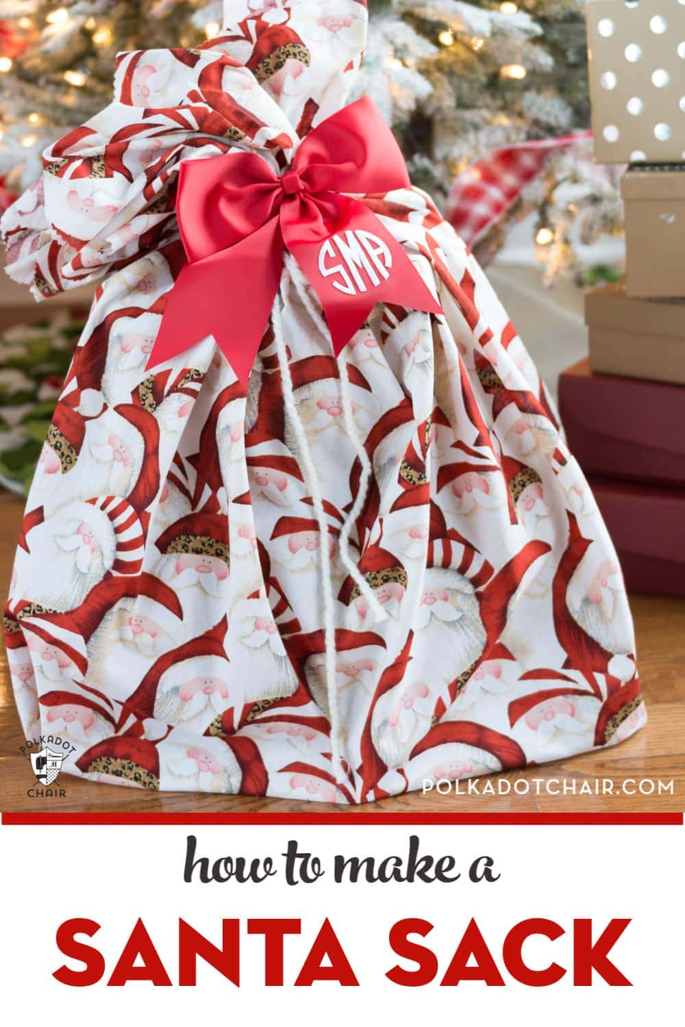 Santa Christmas Design Homemade Fabric Gift Bag 