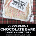 Peppermint Bark Christmas Gift on red plaid tablecloth