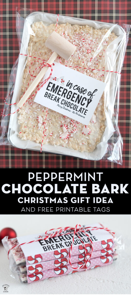 Peppermint Bark Christmas Gift on red plaid tablecloth