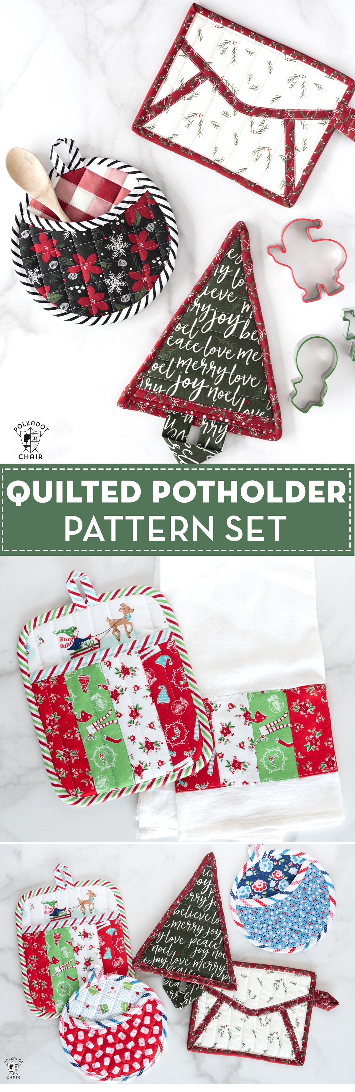 Potholder Parade; Quilted Potholder Pattern, with Christmas Version
