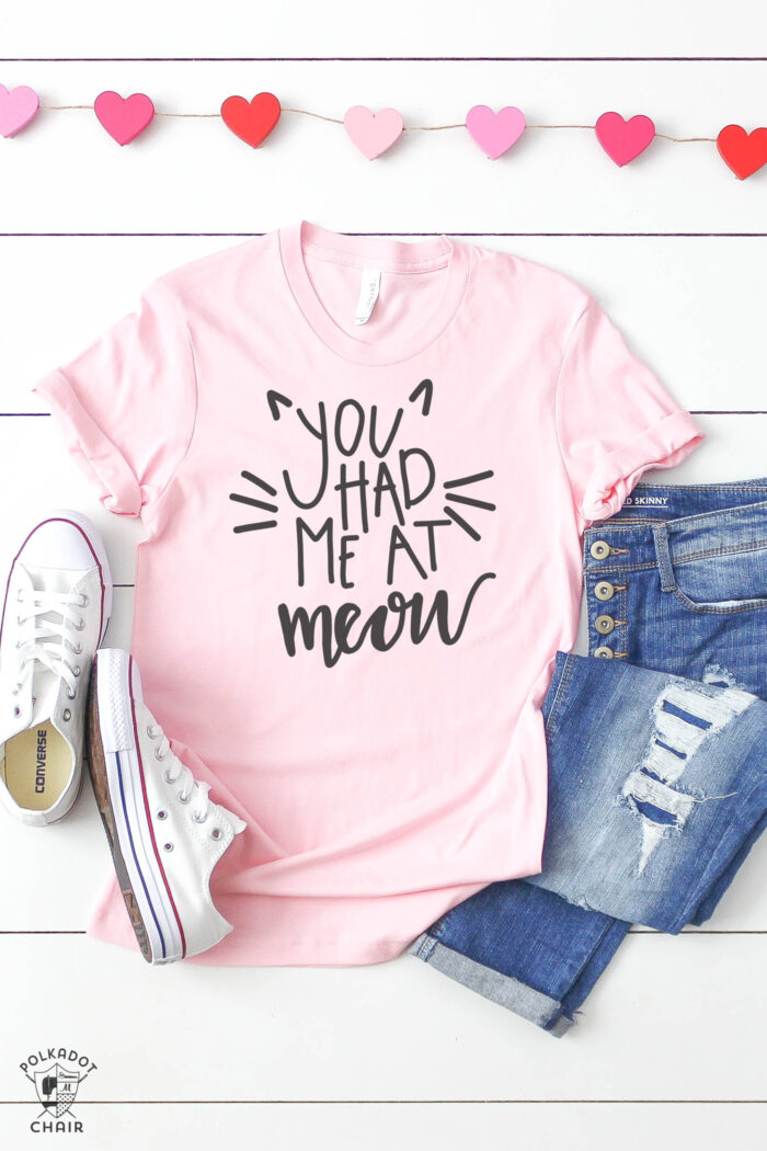 you had me at meow pink tshirt made with cat svg files and cricut machine