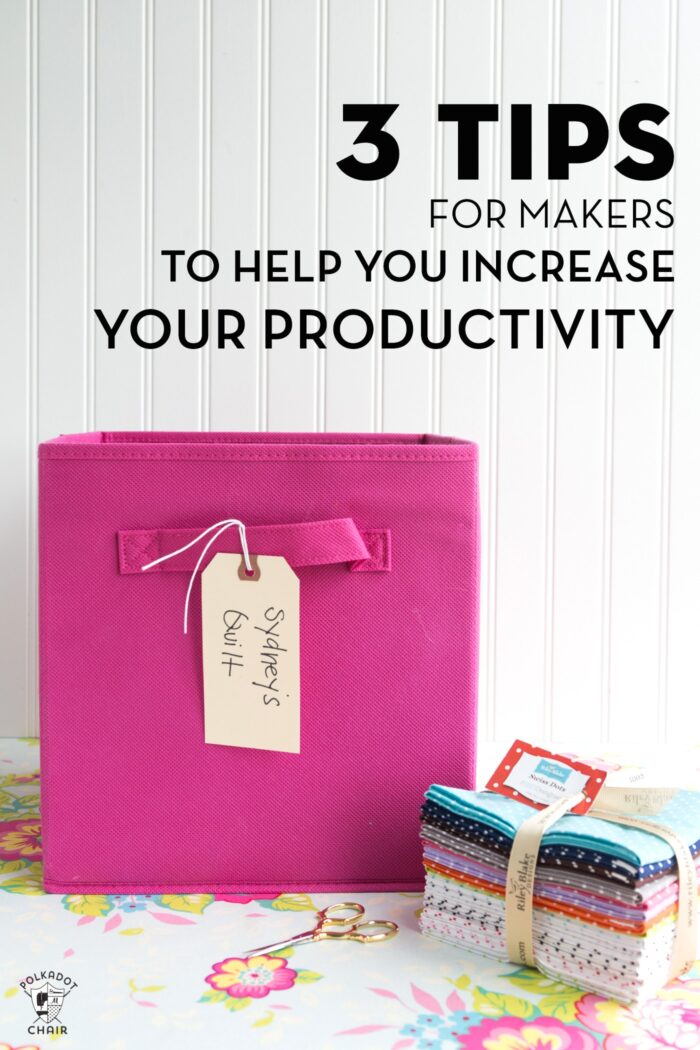 Title image for productivity tips. A pink box with fabric in it on a table in front of a white wall. 