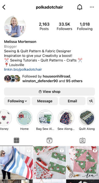 screen shot of instagram profile