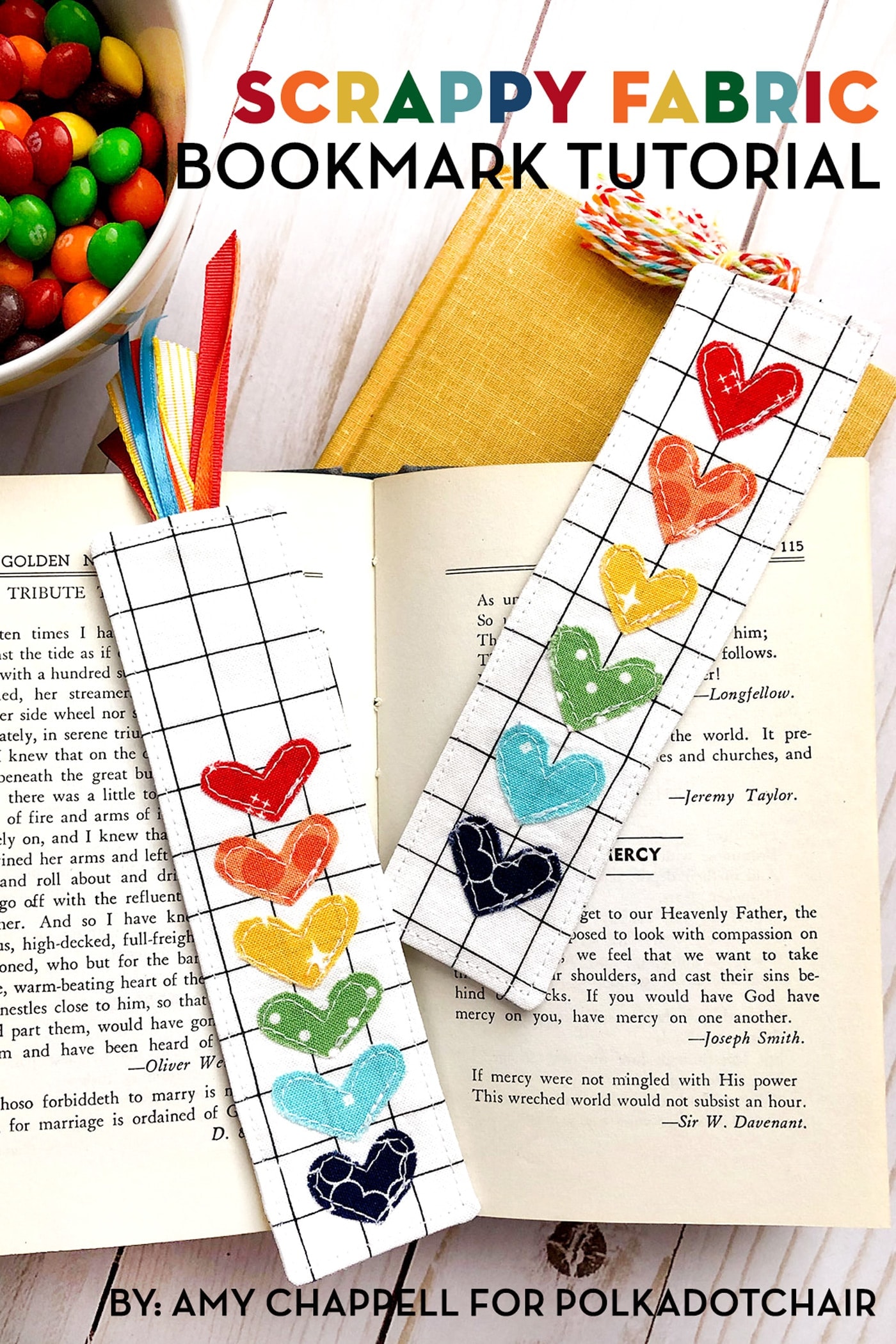 Scrappy Hearts Fabric Bookmark Tutorial
