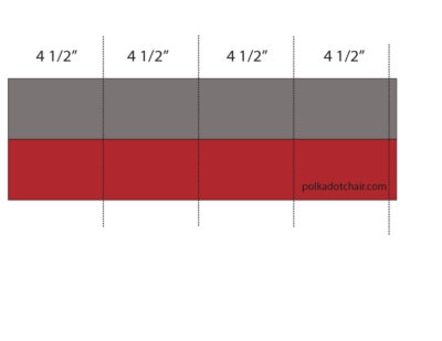 illustration of churn dash quilt block construction in white, red and gray