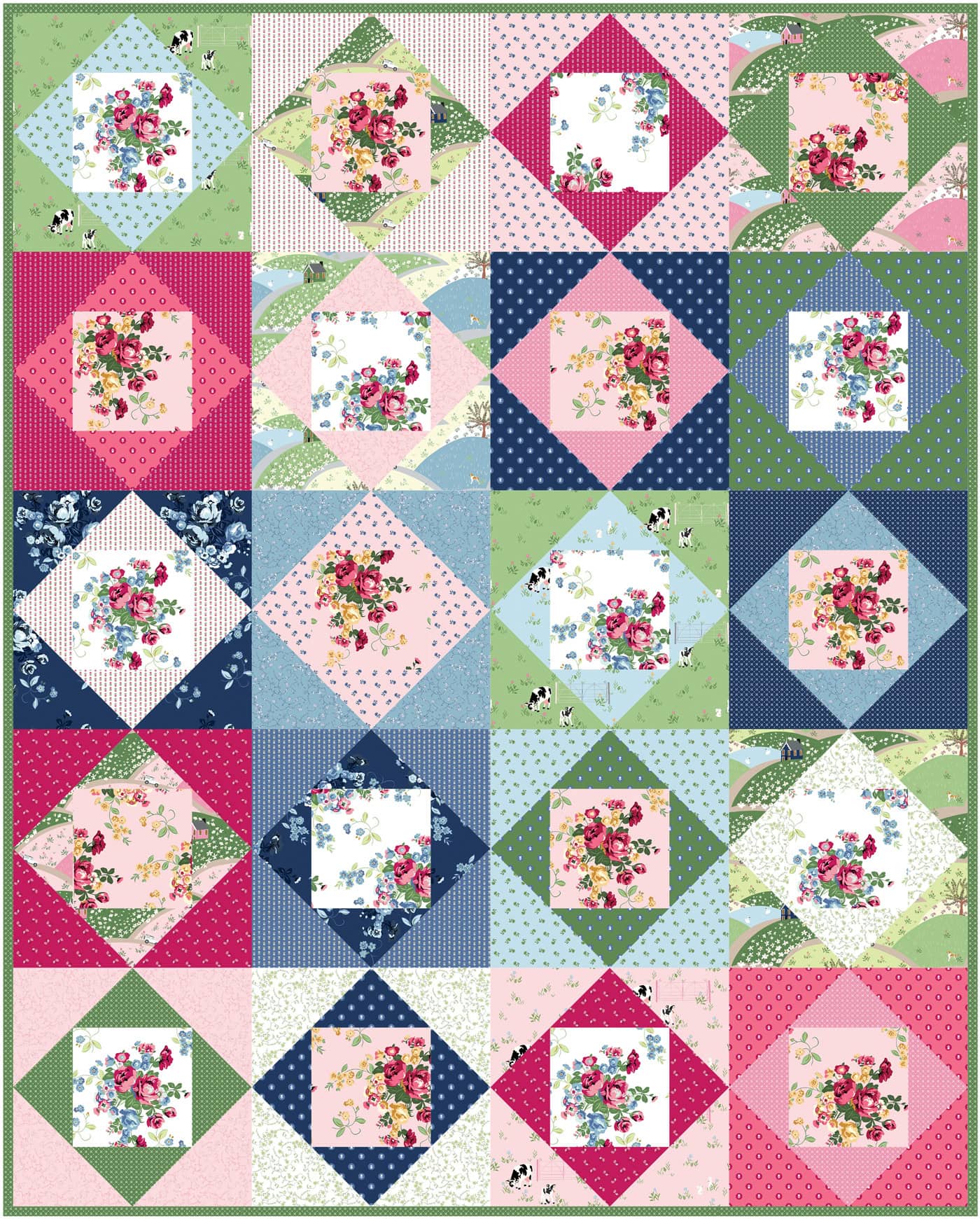 mockup of economy quilt with tulip cottage fabric