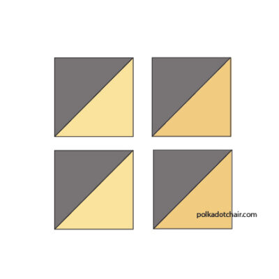 gray and yellow illustration of friendship star quilt block construction process