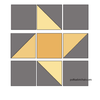 gray and yellow illustration of friendship star quilt block construction process
