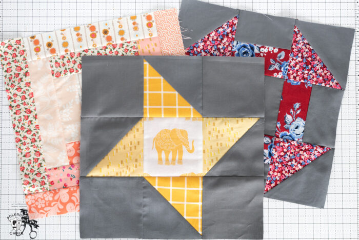 Friendship star quilt block on white cutting mat