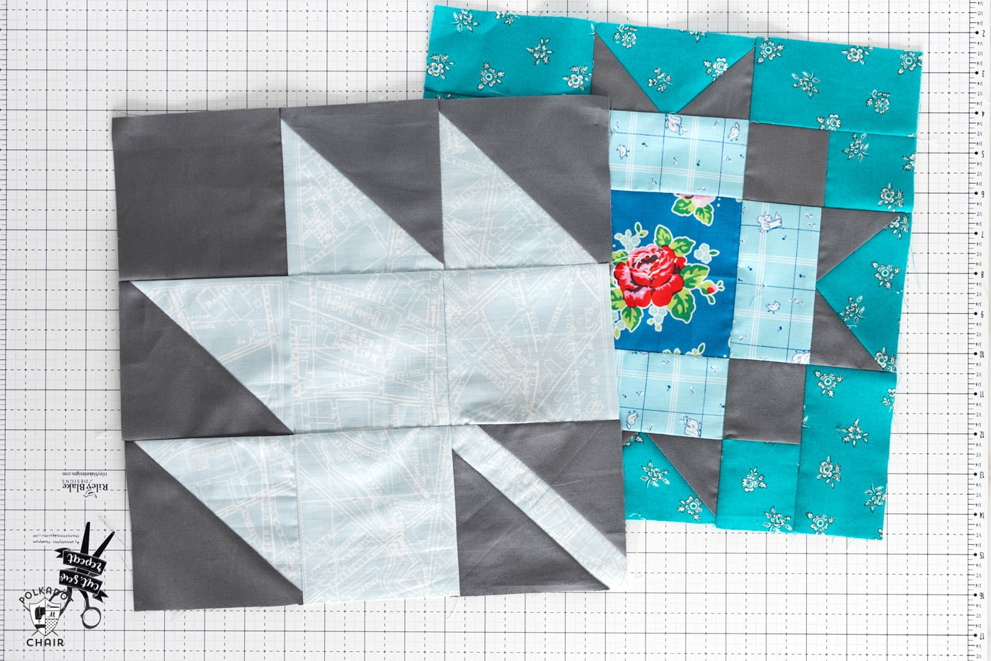 colorful quilt blocks on white cutting mat