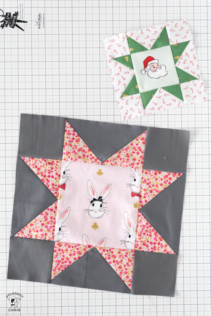 sewn quilt blocks on white cutting mat