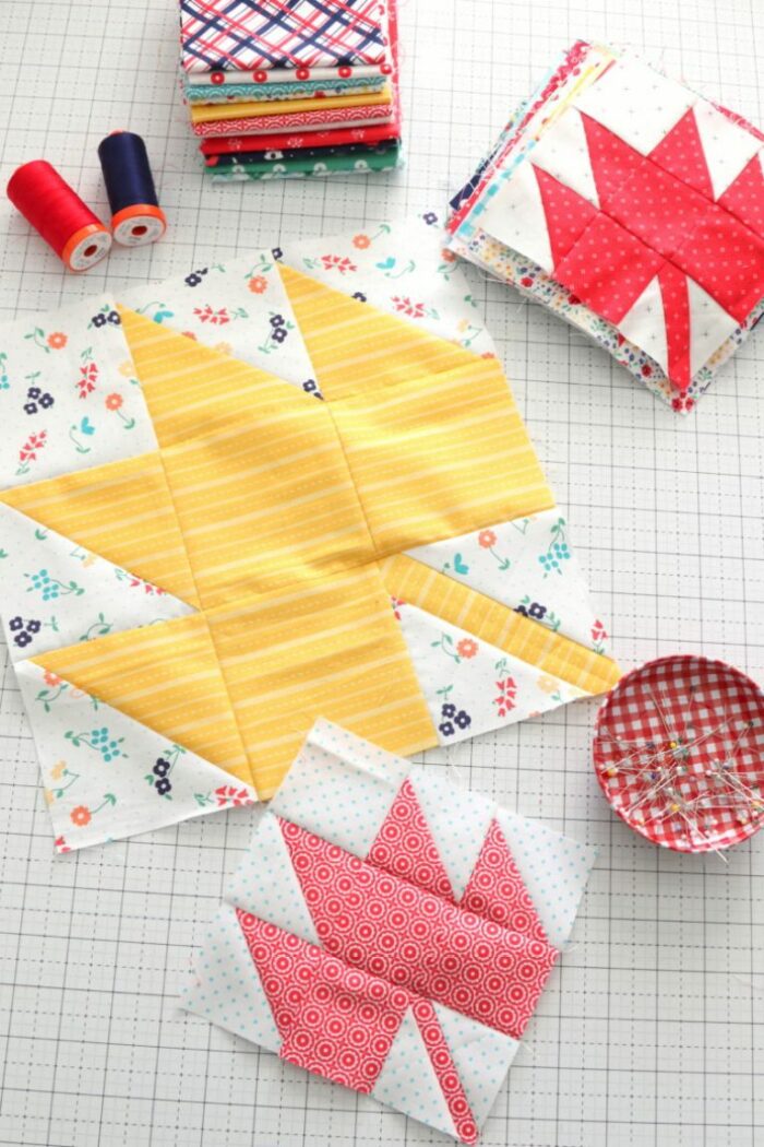 maple leaf quilt block on white table