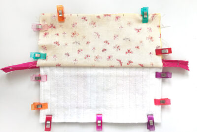 pencil pouch during construction with binding clips