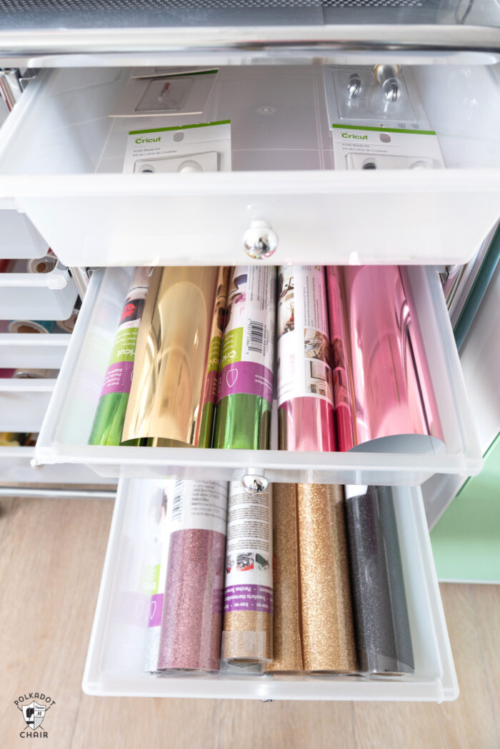 drawers full of cricut maker materials