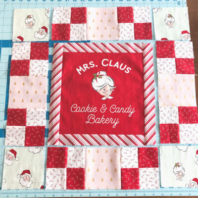 patchwork table topper pieces on cutting mat