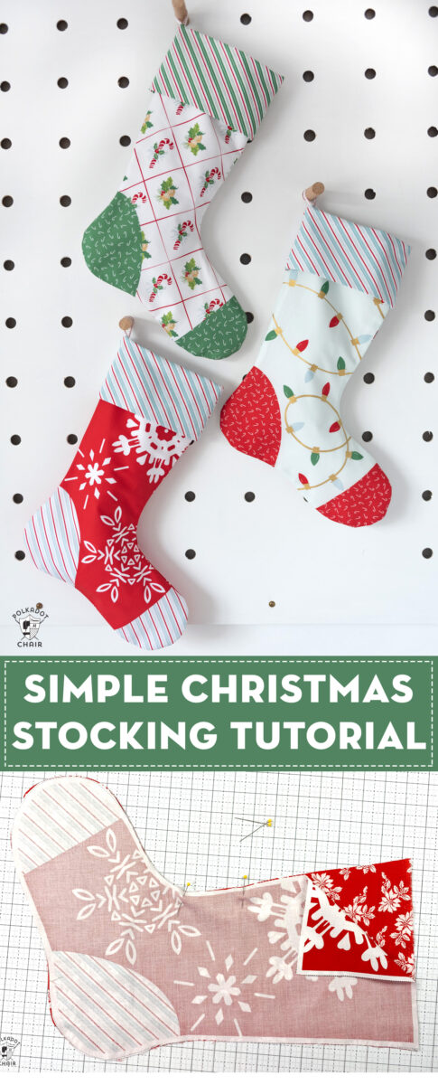 Red, blue and aqua christmas stockings on white peg board